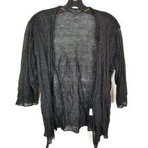 Eileen Fisher Women Linen Metallic Blend Open Lightweight Cardigan Size M Black